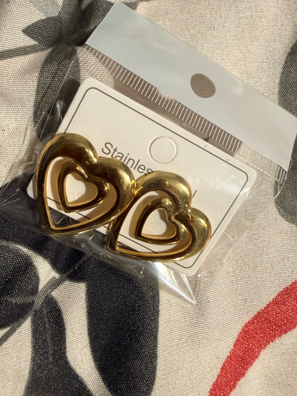 Gold Double Heart Stainless Steel Earrings